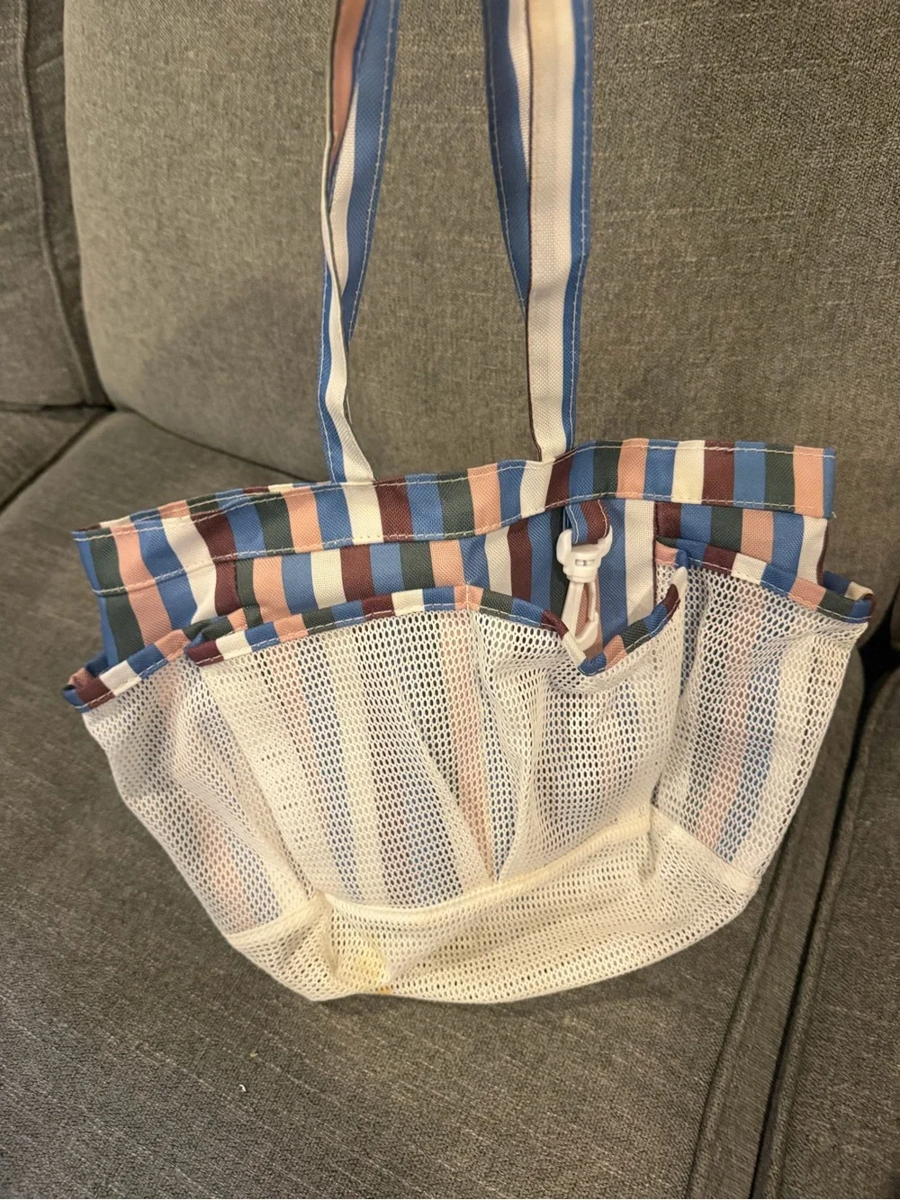 Striped Blue & Pink Mesh Tote Bag for shower